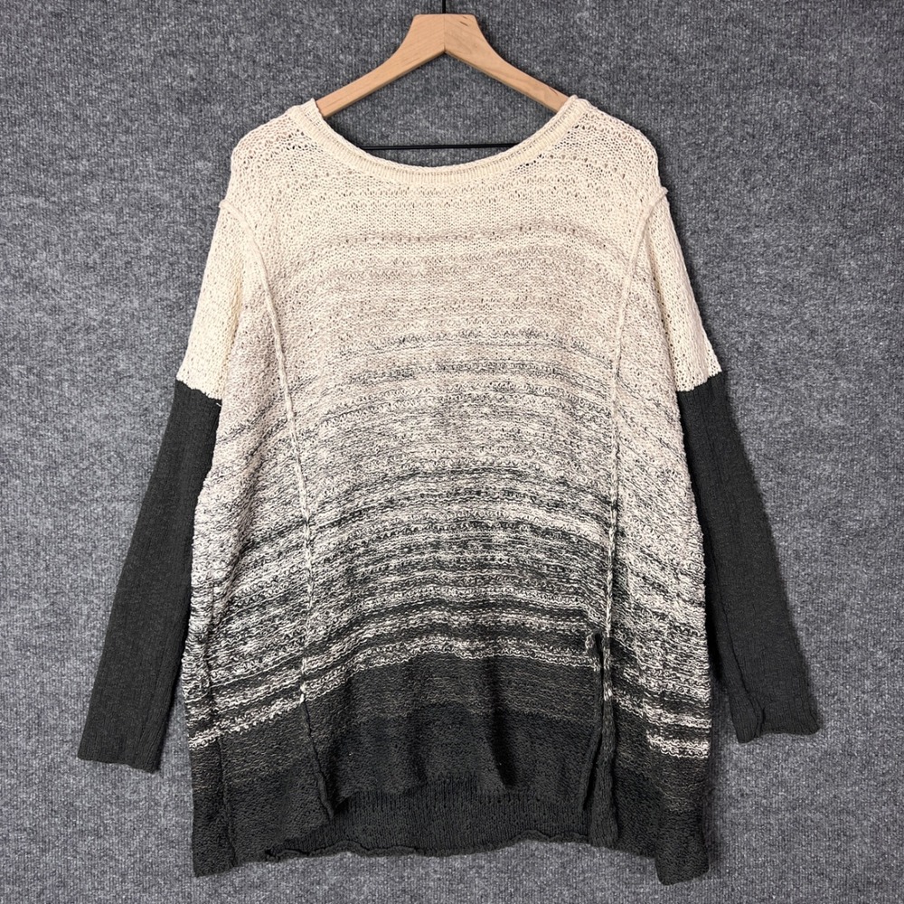 Free People Ombre‎ Knit Sweater Long Sleeve Oversized Beige Charcoal Gray M